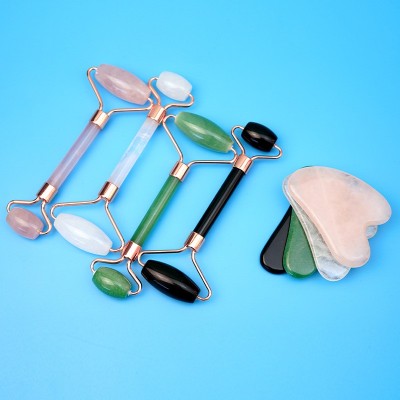 滚轮按摩器玉石材质美容器脸部眼部肌肤按摩紫心轮套装按摩器批发