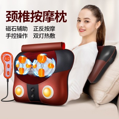 茗振颈部按摩器腰部背部全身电动加热揉捏靠枕按摩枕家用一件代发