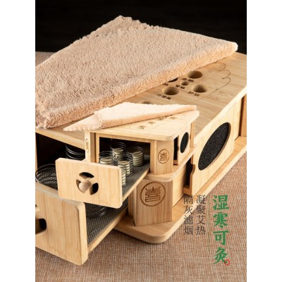 足部艾灸盒家用随身灸暖脚底熏灸器具竹木足灸盒美容院专用熏蒸仪
