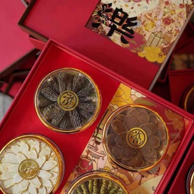 喜乐四拼礼盒 软枝花旗参羊肚菌红参石斛西洋参多拼中秋礼盒批发